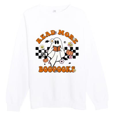 Groovy Halloween Read More Books Cute Boo Read A Book Premium Crewneck Sweatshirt