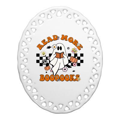 Groovy Halloween Read More Books Cute Boo Read A Book Ceramic Oval Ornament