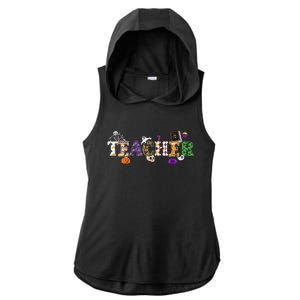 Groovy Halloween Retro Teacher Life Ladies PosiCharge Tri-Blend Wicking Draft Hoodie Tank