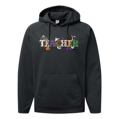 Groovy Halloween Retro Teacher Life Performance Fleece Hoodie