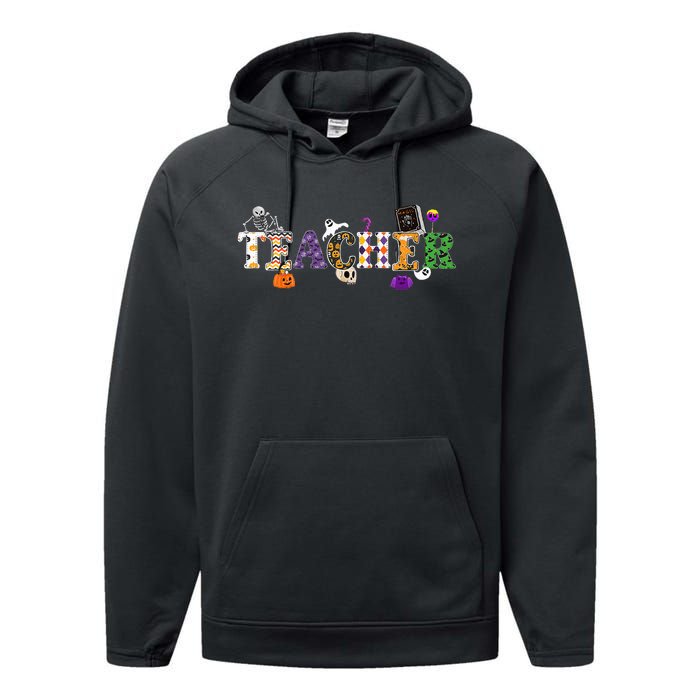 Groovy Halloween Retro Teacher Life Performance Fleece Hoodie