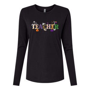 Groovy Halloween Retro Teacher Life Womens Cotton Relaxed Long Sleeve T-Shirt