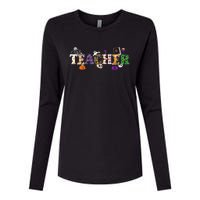 Groovy Halloween Retro Teacher Life Womens Cotton Relaxed Long Sleeve T-Shirt