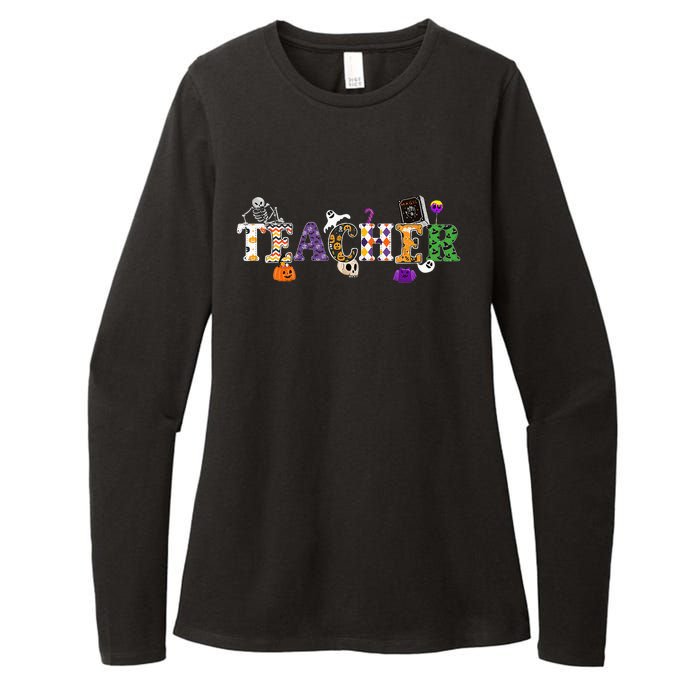 Groovy Halloween Retro Teacher Life Womens CVC Long Sleeve Shirt