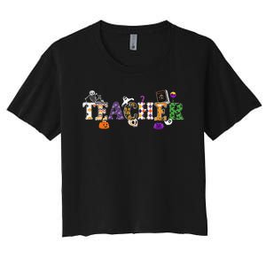 Groovy Halloween Retro Teacher Life Women's Crop Top Tee