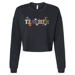 Groovy Halloween Retro Teacher Life Cropped Pullover Crew