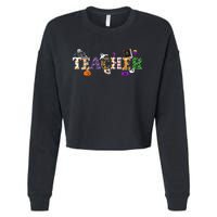 Groovy Halloween Retro Teacher Life Cropped Pullover Crew