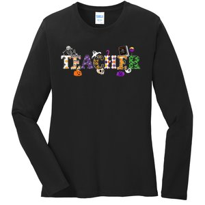 Groovy Halloween Retro Teacher Life Ladies Long Sleeve Shirt