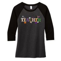 Groovy Halloween Retro Teacher Life Women's Tri-Blend 3/4-Sleeve Raglan Shirt