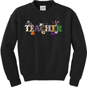 Groovy Halloween Retro Teacher Life Kids Sweatshirt