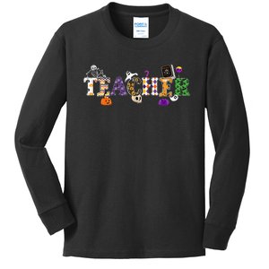 Groovy Halloween Retro Teacher Life Kids Long Sleeve Shirt