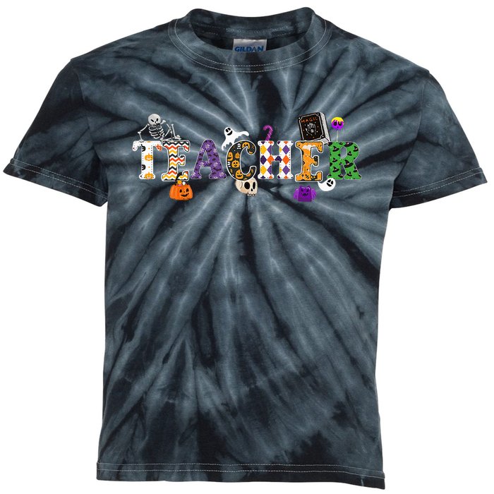 Groovy Halloween Retro Teacher Life Kids Tie-Dye T-Shirt