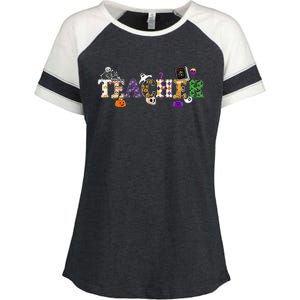 Groovy Halloween Retro Teacher Life Enza Ladies Jersey Colorblock Tee