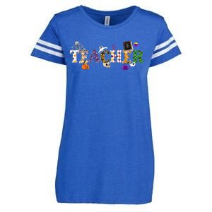 Groovy Halloween Retro Teacher Life Enza Ladies Jersey Football T-Shirt