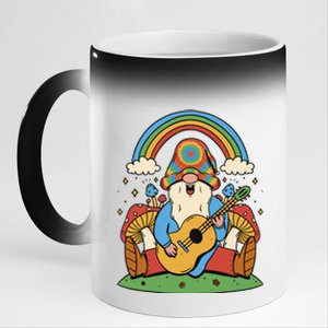 Gnome Hippie Rainbow Guitar 11oz Black Color Changing Mug