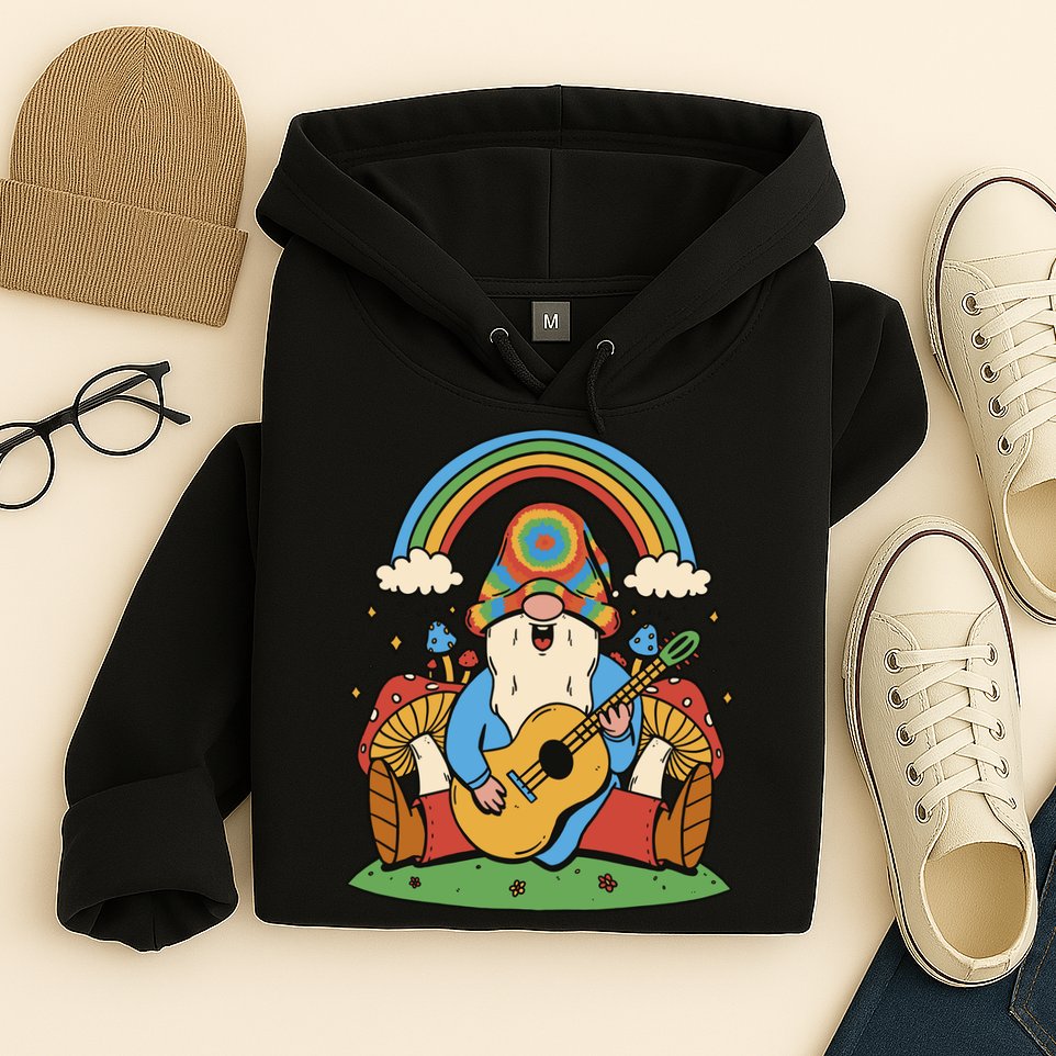 Gnome Hippie Rainbow Guitar Hoodie