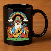 Gnome Hippie Rainbow Guitar 11oz C Handle Ceramic Mug