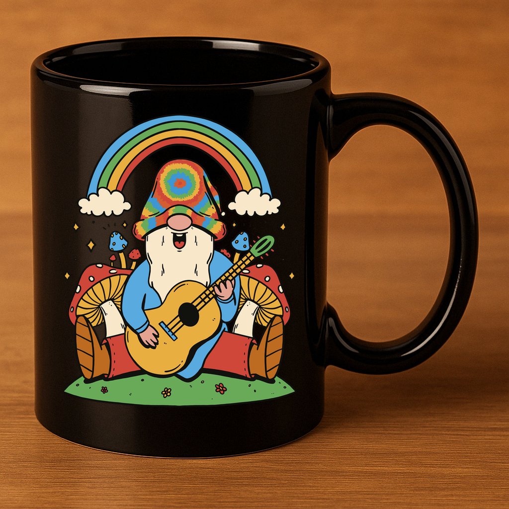 Gnome Hippie Rainbow Guitar 11oz C Handle Ceramic Mug