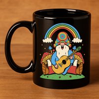 Gnome Hippie Rainbow Guitar 11oz C Handle Ceramic Mug
