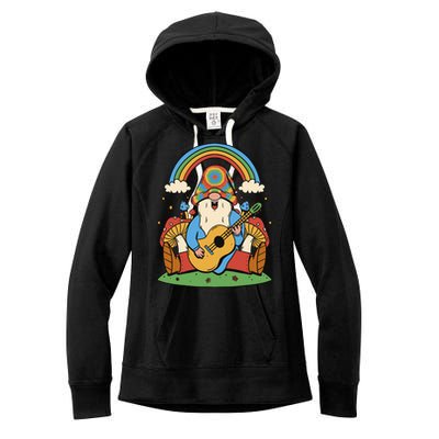 Gnome Hippie Rainbow Guitar Women's Fleece Hoodie
