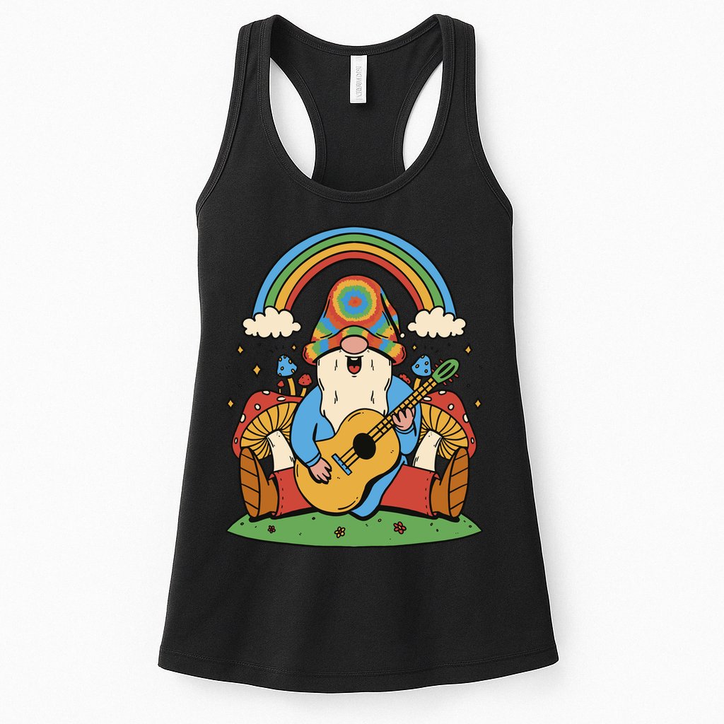 Gnome Hippie Rainbow Guitar Womens Tank Top