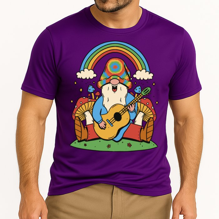 Gnome Hippie Rainbow Guitar Cooling Performance Crew T-Shirt
