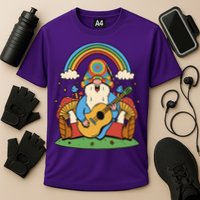 Gnome Hippie Rainbow Guitar Cooling Performance Crew T-Shirt