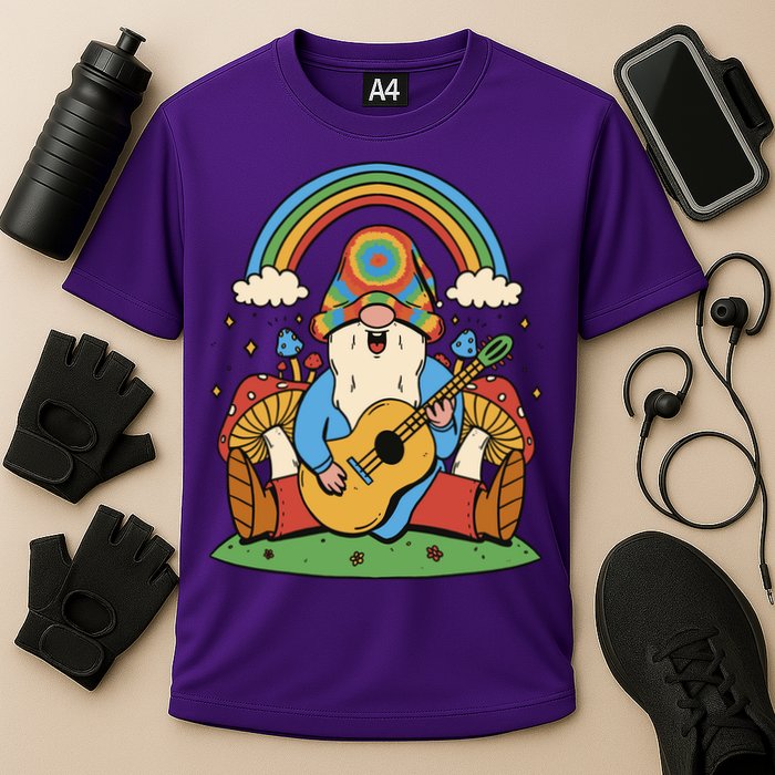 Gnome Hippie Rainbow Guitar Cooling Performance Crew T-Shirt