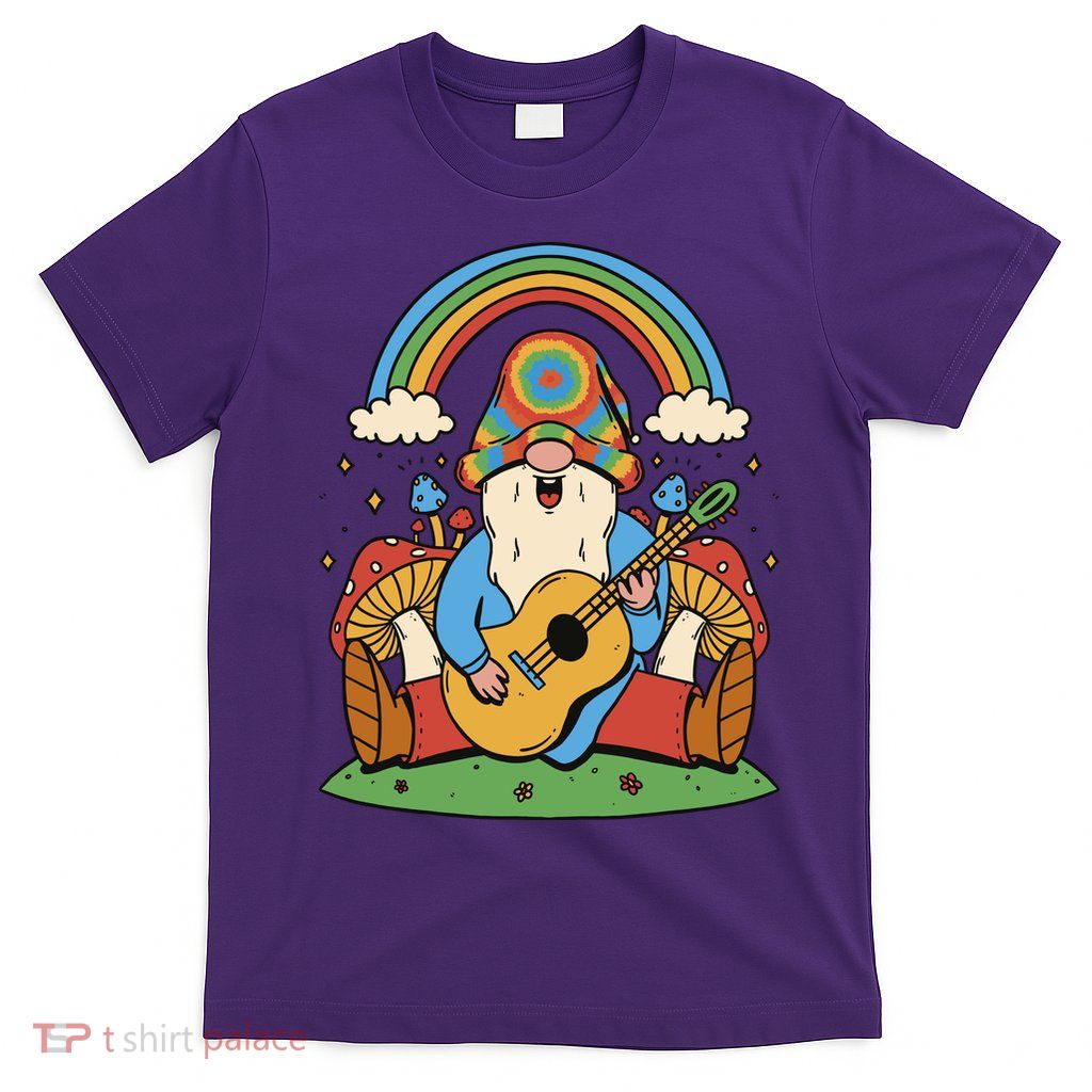 Gnome Hippie Rainbow Guitar T-Shirt