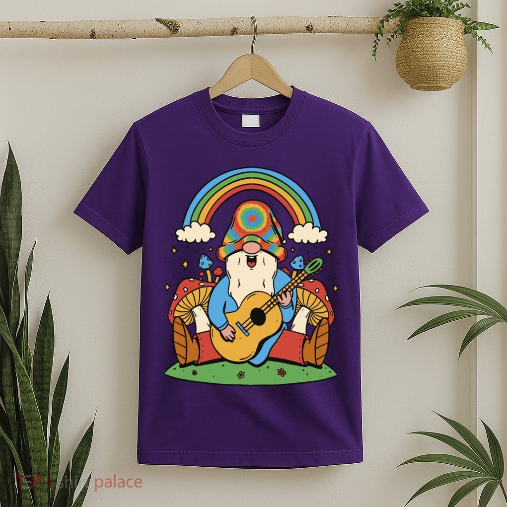 Gnome Hippie Rainbow Guitar T-Shirt