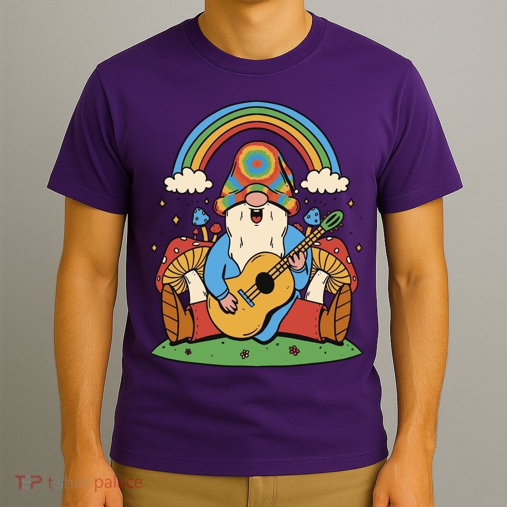 Gnome Hippie Rainbow Guitar T-Shirt