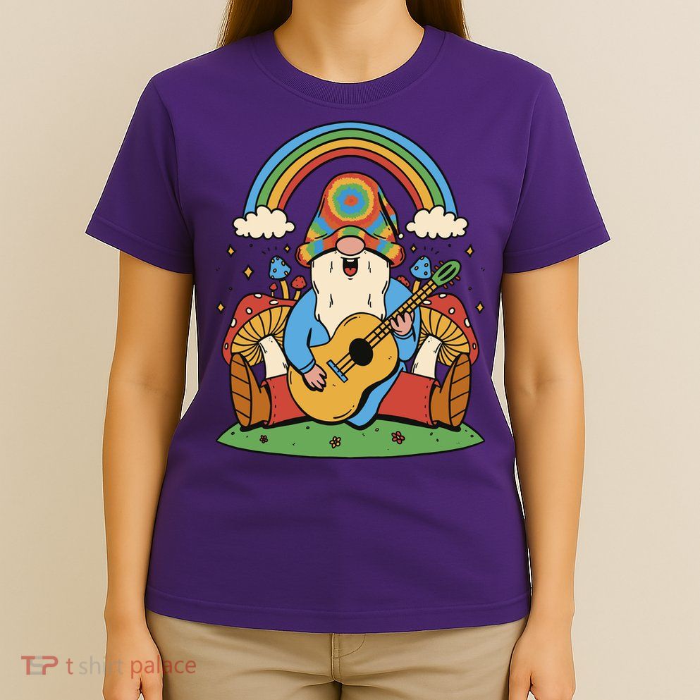Gnome Hippie Rainbow Guitar T-Shirt