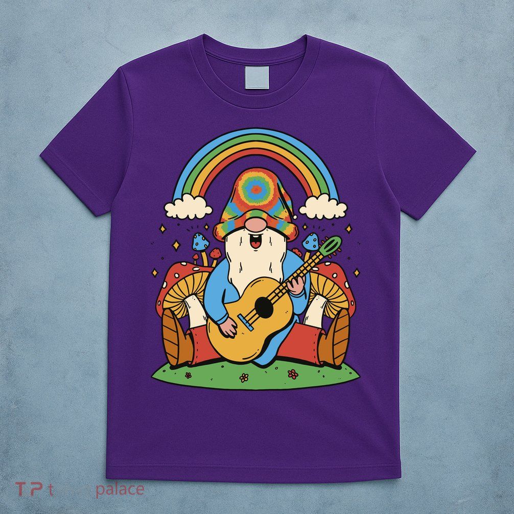 Gnome Hippie Rainbow Guitar T-Shirt