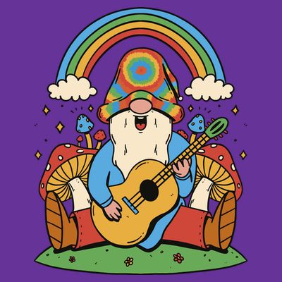 Gnome Hippie Rainbow Guitar T-Shirt