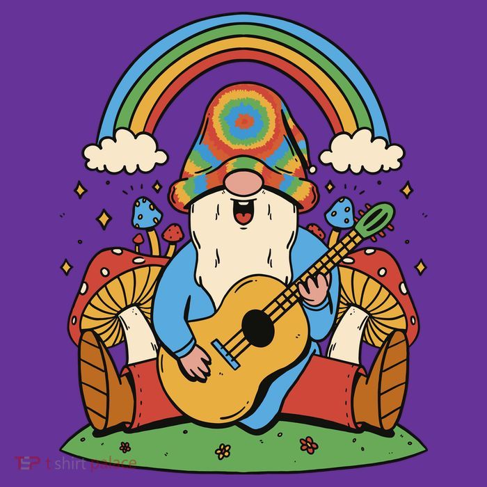 Gnome Hippie Rainbow Guitar T-Shirt