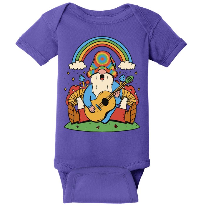 Gnome Hippie Rainbow Guitar Baby Bodysuit