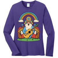 Gnome Hippie Rainbow Guitar Ladies Long Sleeve Shirt