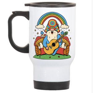 Gnome Hippie Rainbow Guitar Stainless Steel Travel Mug