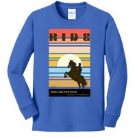 Girl Horse Riding Vintage Cowgirl Ranch Ride Like The Wind Kids Long Sleeve Shirt