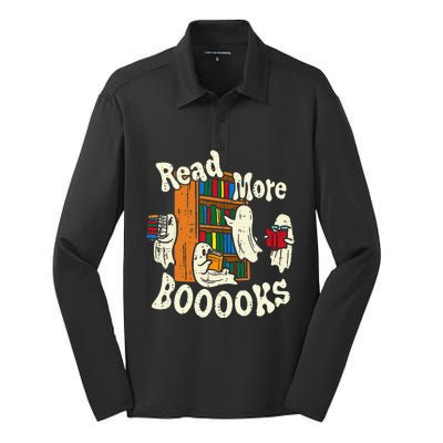 Groovy Halloween Read More Books Cute Boo Student Teacher Silk Touch Performance Long Sleeve Polo