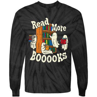 Groovy Halloween Read More Books Cute Boo Student Teacher Tie-Dye Long Sleeve Shirt