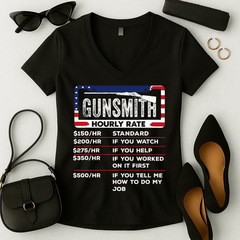 Gunsmith Hourly Rate.Gunsmith Funny Gunsmithing Gun Women's V-Neck T-Shirt
