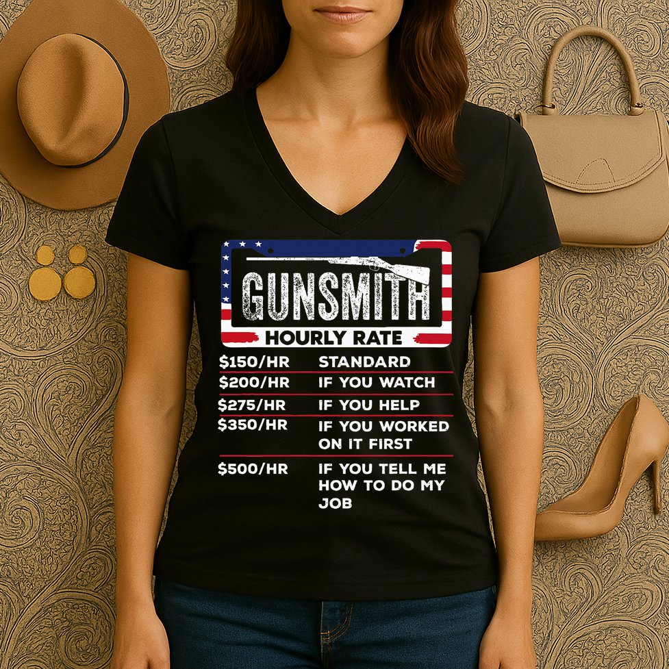 Gunsmith Hourly Rate.Gunsmith Funny Gunsmithing Gun Women's V-Neck T-Shirt