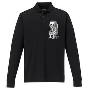 Gaming Halloween Skeleton Scary Gamer Performance Long Sleeve Polo