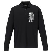 Gaming Halloween Skeleton Scary Gamer Performance Long Sleeve Polo