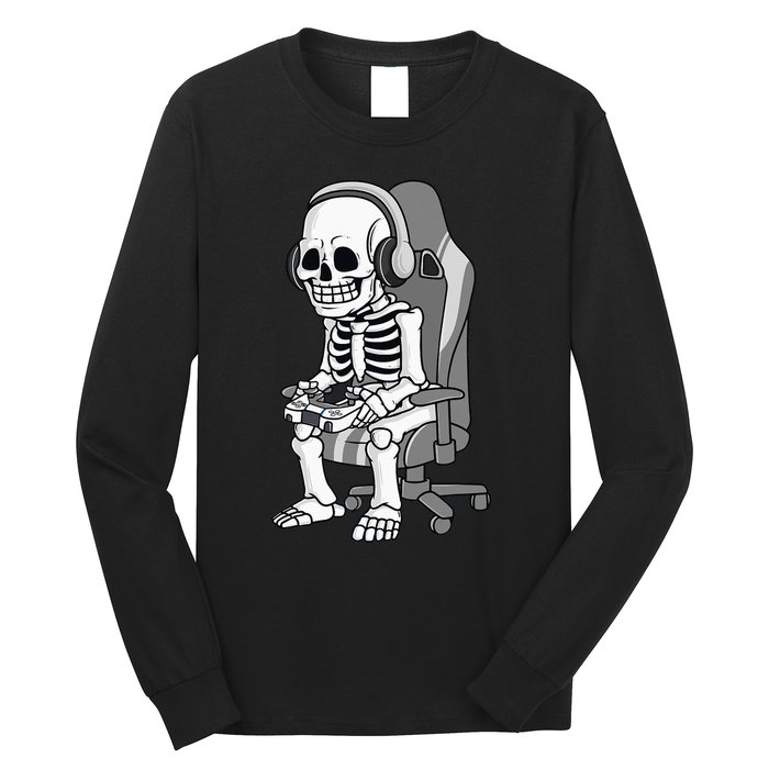 Gaming Halloween Skeleton Scary Gamer Long Sleeve Shirt