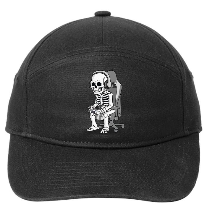 Gaming Halloween Skeleton Scary Gamer 7-Panel Snapback Hat