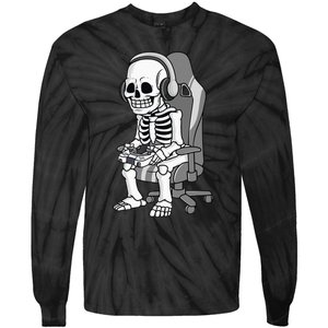 Gaming Halloween Skeleton Scary Gamer Tie-Dye Long Sleeve Shirt