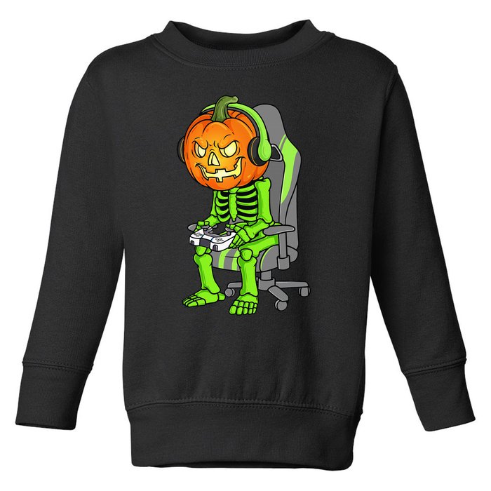 Gaming Halloween Skeleton Jack O Lantern Gamer Toddler Sweatshirt