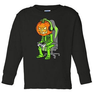 Gaming Halloween Skeleton Jack O Lantern Gamer Toddler Long Sleeve Shirt